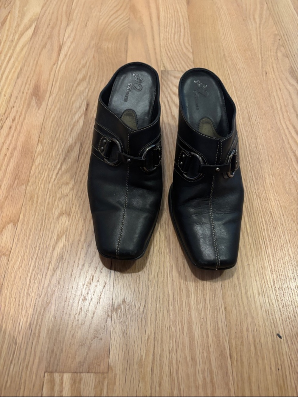 Black Slip-On Buckle  Women’s Leather Mules
